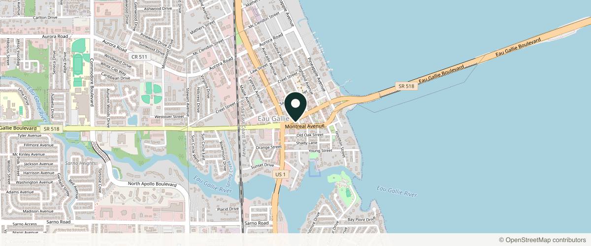 Map showing the exact location of Clevens Face and Body Specialists at 707 W Eau Gallie Blvd, Melbourne, FL 32935, USA