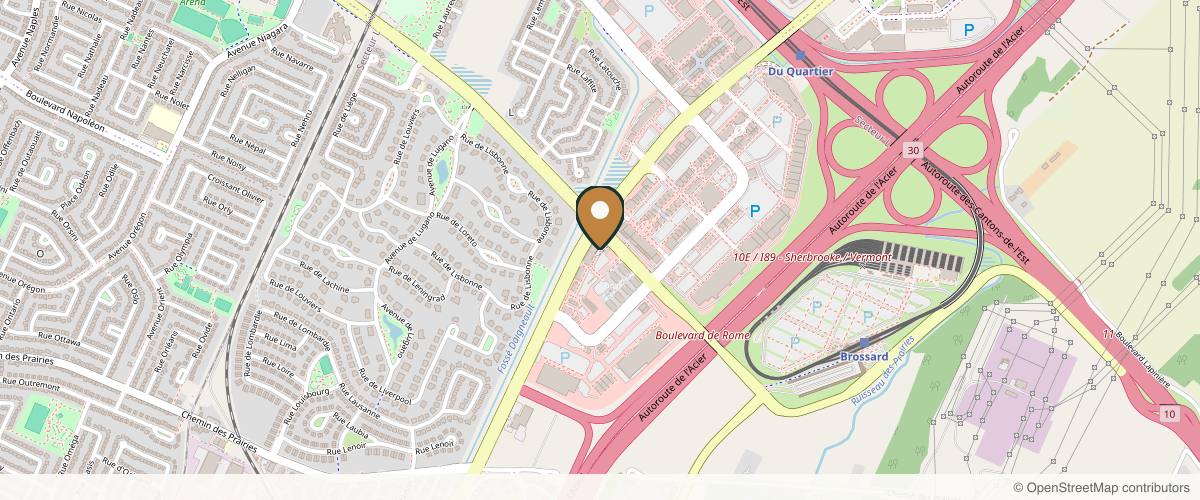 Map showing the exact location of CLINICARE | Médecine esthétique | Botox Brossard | Fillers at 8005 Bd du Quartier Ste 204, Brossard, QC J4Y 0N5, Canada