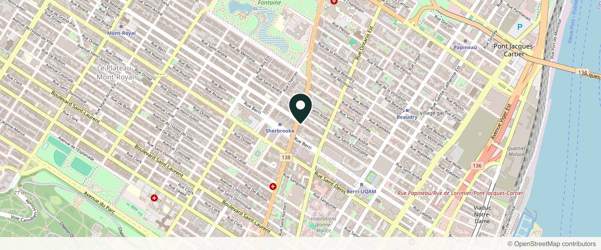 Map showing the exact location of CLINIQUE AG Montréal at 600 R. Sherbrooke E Ste 101, Montreal, QC H2L 1K1, Canada