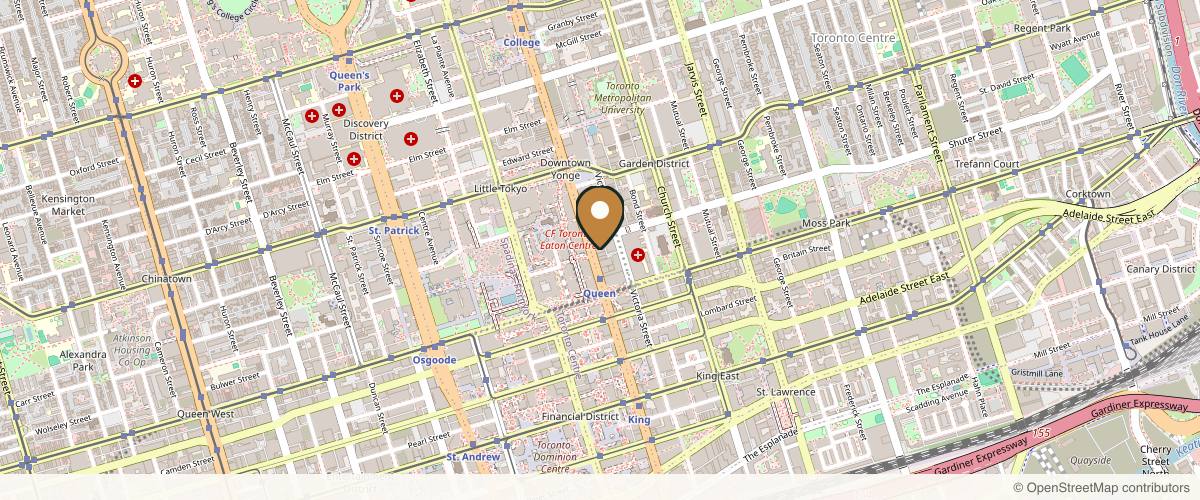 Map showing the exact location of Clinique De Mode | Downtown at 211 Yonge St, Toronto, ON M5B 2H1, Canada