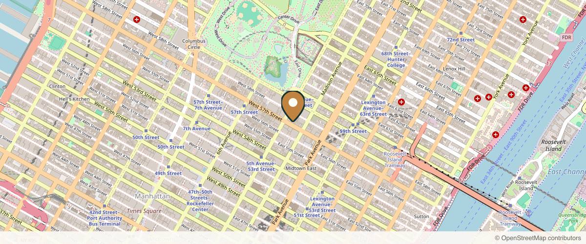 Map showing the exact location of Clinique des Champs Élysées at 5 E 57th St Floor 12, New York, NY 10022, USA