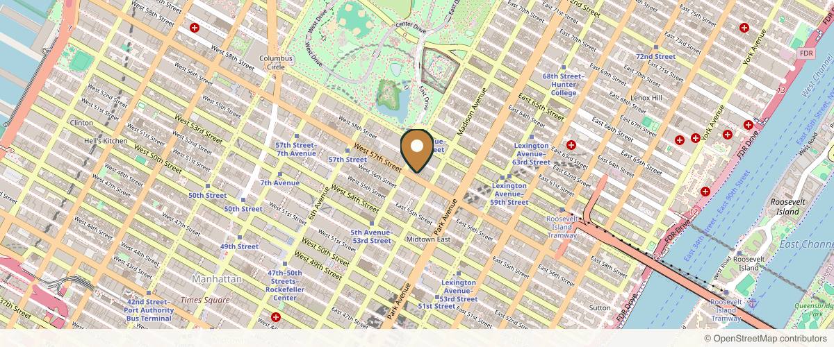 Map showing the exact location of Clinique des Champs Élysées at 5 E 57th St Floor 12, New York, NY 10022, USA