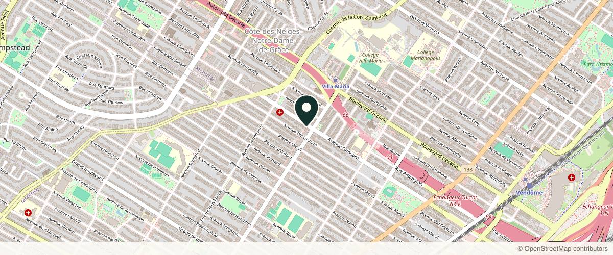 Map showing the exact location of Clinique EuroDerm Med Spa at 4310 Av. Girouard, Montréal, QC H4A 3E4, Canada