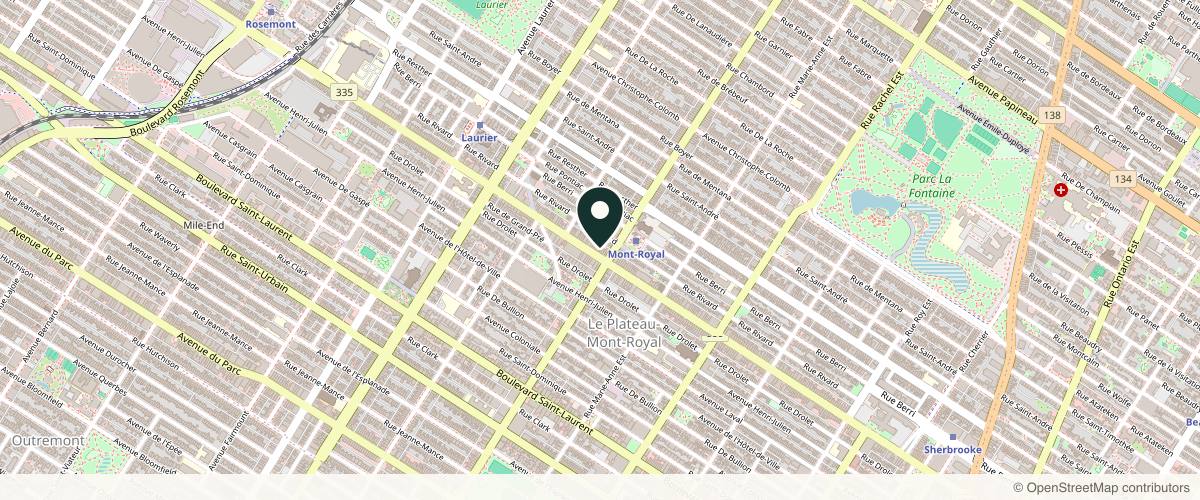 Map showing the exact location of Clinique Revolution du Plateau at 4519 R. Saint-Denis, Montréal, QC H2J 2L4, Canada