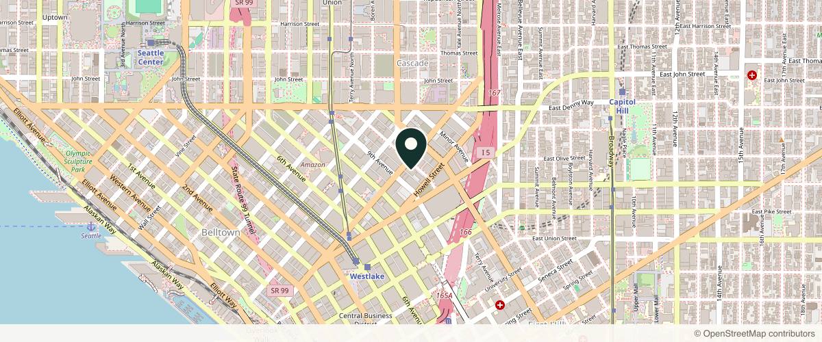 Map showing the exact location of ClubInject® at Located Inside Sola Salon, Studio #6 Aspire Building, 1823 Terry Ave Suite 105, Seattle, WA 98101, USA