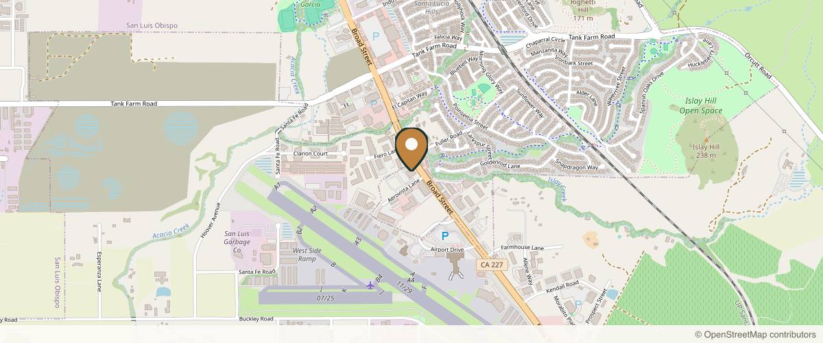 Map showing the exact location of Coastal Dermatology + Aesthetics at 892 Aerovista Pl Ste 120, San Luis Obispo, CA 93401, USA