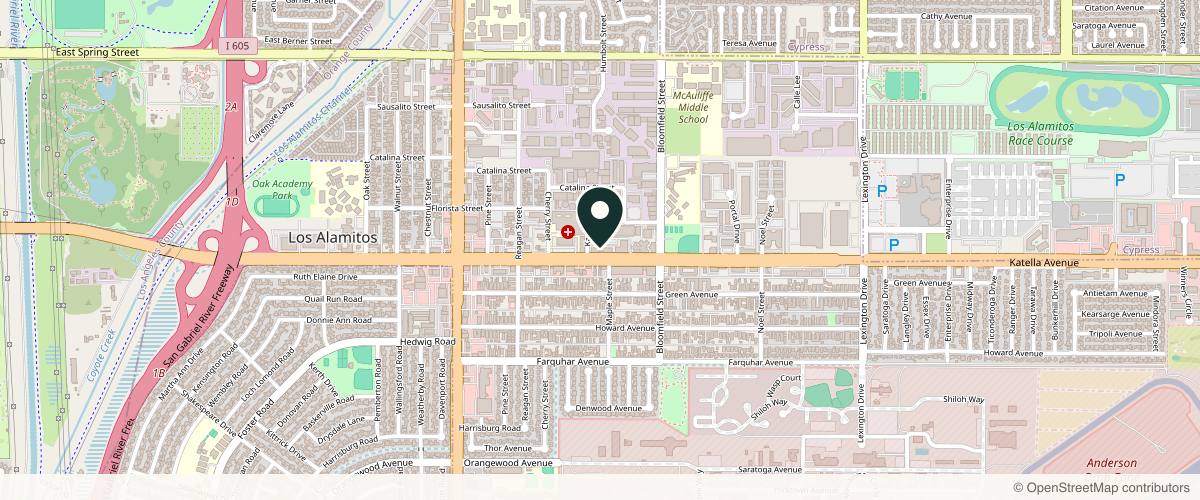 Map showing the exact location of Coastal Dermatology & Plastic Surgery at 3801 Katella Ave #425, Los Alamitos, CA 90720