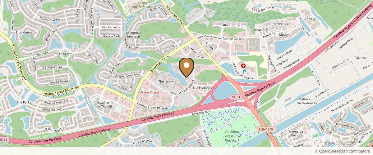 Map showing the exact location of Coastal Dermatology Institute at 199 Village Center Blvd Ste 200, Myrtle Beach, SC 29579, USA