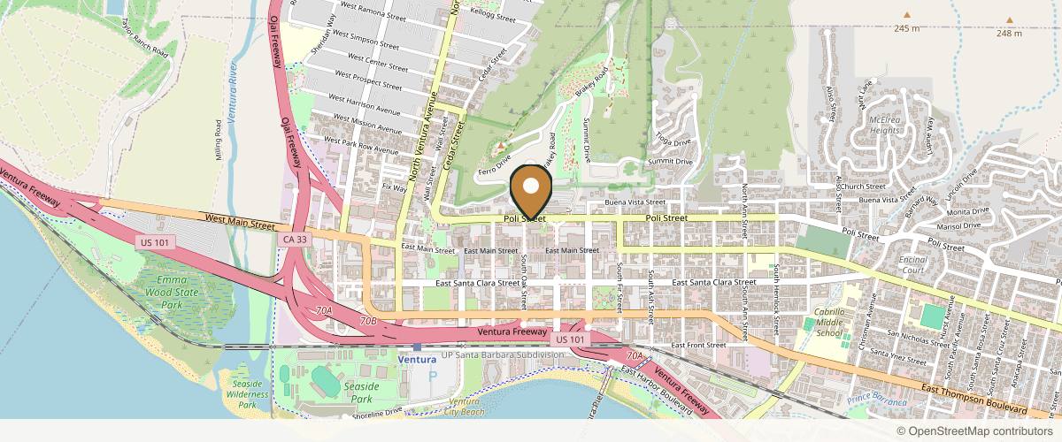 Map showing the exact location of Coastal Skin Care at 428 Poli St #2c, Ventura, CA 93001, USA