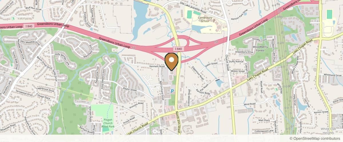 Map showing the exact location of Coley Cosmetic & Hand Surgery Center, PA at 3625 N Elm St #120, Greensboro, NC 27455, USA