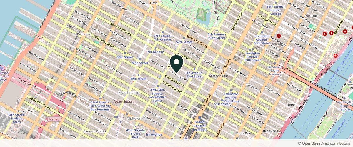 Map showing the exact location of Columbia Dermatology - Midtown at 51 W 51st St, New York, NY 10019