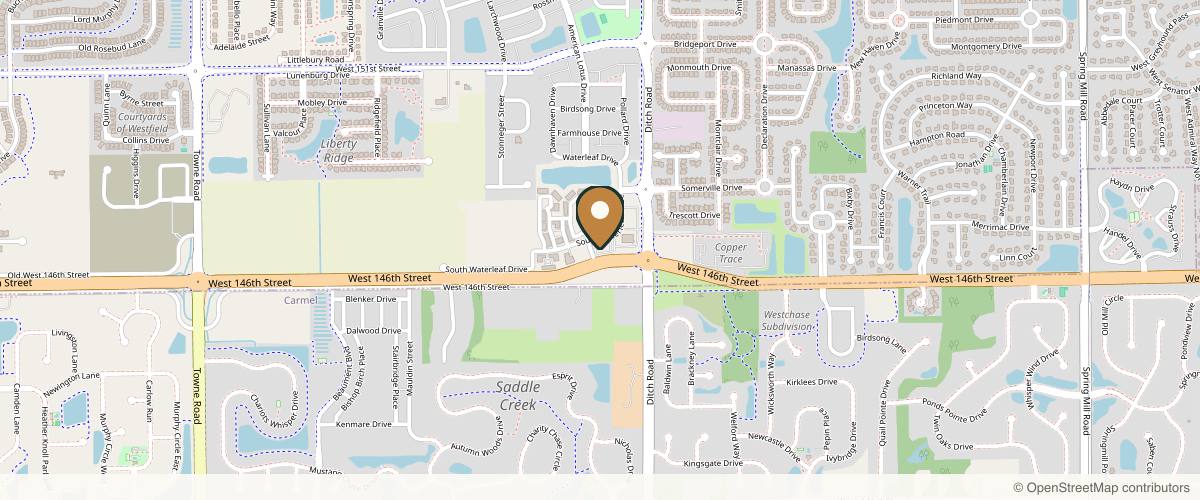 Map showing the exact location of COMO Aesthetics at 1525 S Waterleaf Dr, Westfield, IN 46074, USA