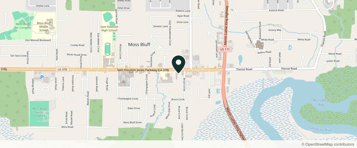 Map showing the exact location of Complexions Aesthetics and Permanent Cosmetics at 407 Sam Houston Jones Pkwy Ste e, Lake Charles, LA 70611, USA