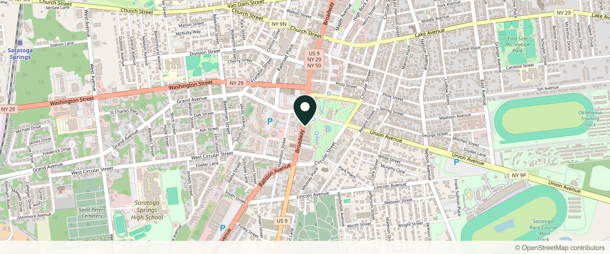 Map showing the exact location of Complexions Spa for Beauty & Wellness at 268 Broadway, Saratoga Springs, NY 12866, USA