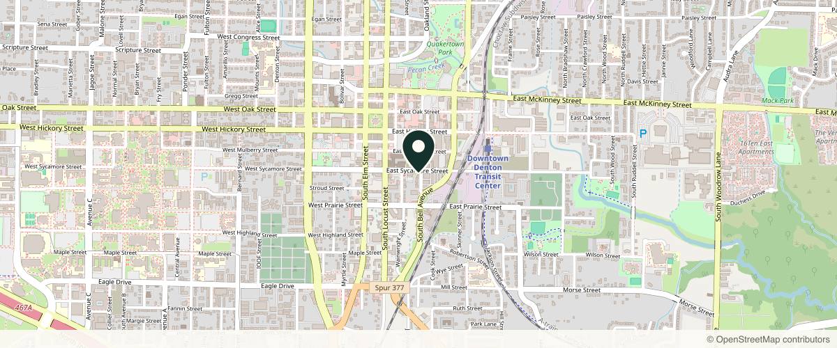Map showing the exact location of Composure Aesthetics at 220 E Sycamore St, Denton, TX 76201, USA
