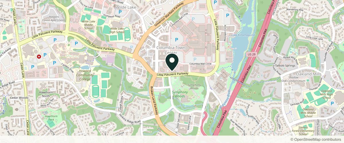 Map showing the exact location of Comprehensive Laser & Aesthetics at 10500 Little Patuxent Pkwy Ste 400, Columbia, MD 21044, USA