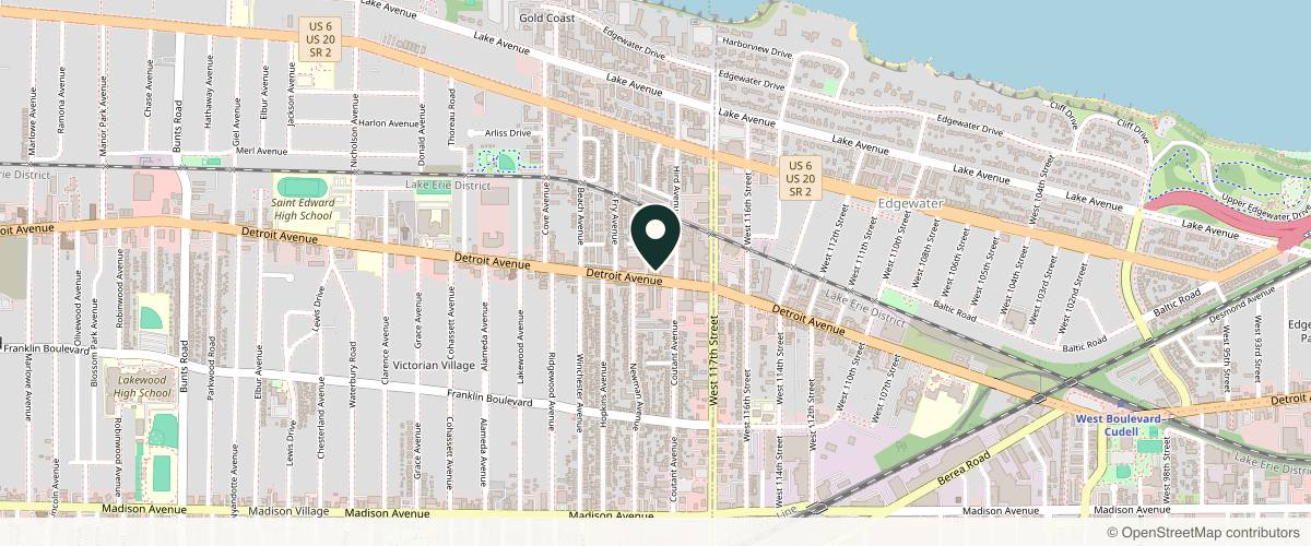 Map showing the exact location of Confidence Med Spa at 11820 Detroit Ave, Lakewood, OH 44107, USA