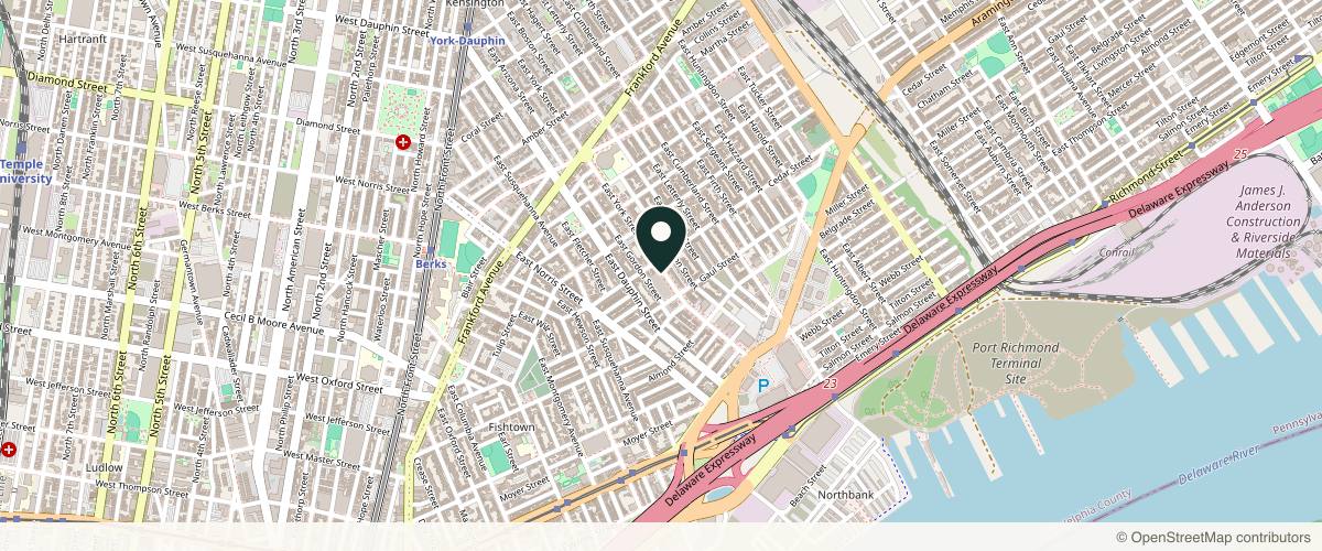 Map showing the exact location of Connolly Dermatology - Fishtown at 2418 E York St, Philadelphia, PA 19125
