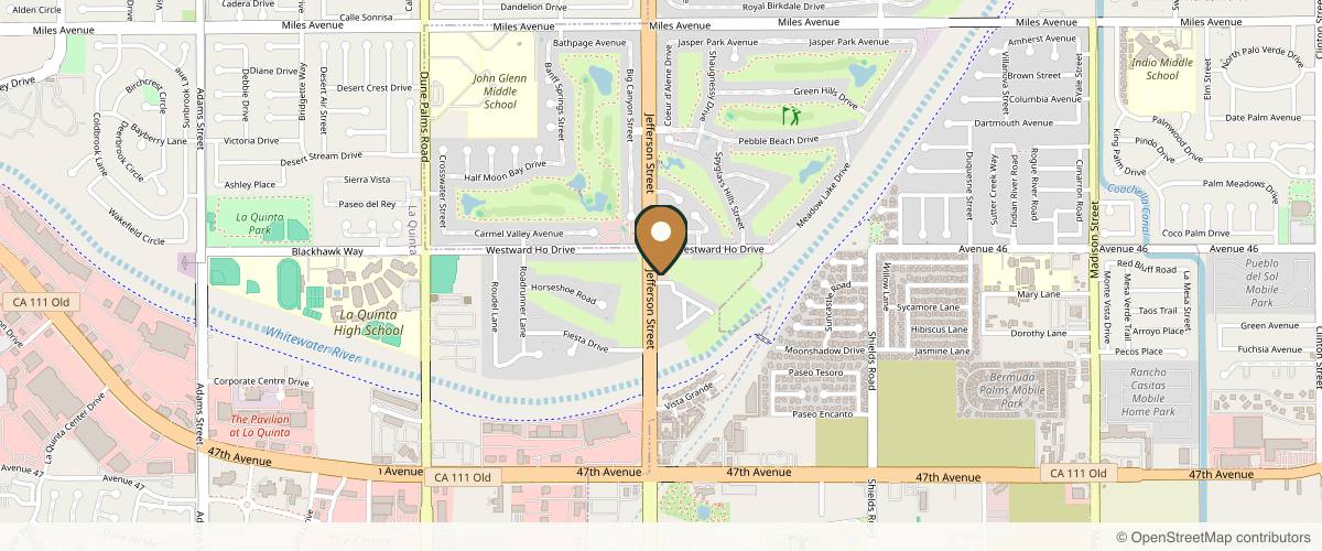 Map showing the exact location of Contour Dermatology and Cosmetic Surgery Center - La Quinta at 46080 Jefferson St, La Quinta, CA 92253, USA