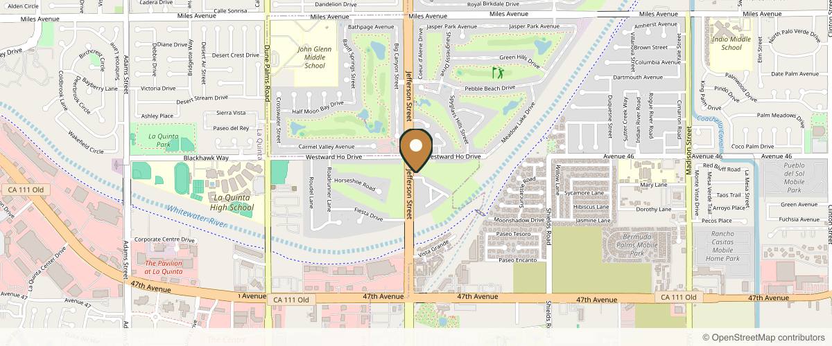 Map showing the exact location of Contour Dermatology and Cosmetic Surgery Center - La Quinta at 46080 Jefferson St, La Quinta, CA 92253, USA