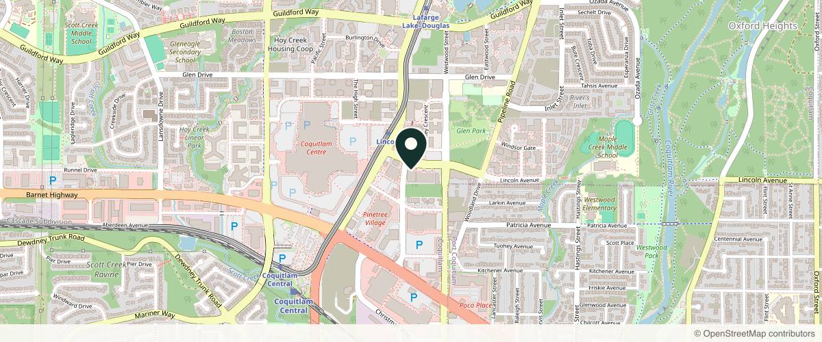 Map showing the exact location of Coquitlam Medical Laser & Skincare Clinic at 3020 Lincoln Ave #108, Coquitlam, BC V3B 6B4, Canada