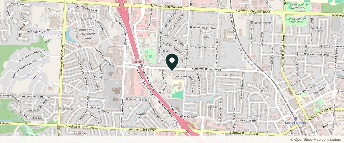Map showing the exact location of Cornerstone Dermatology & Surgery Group at 601 NW O'Brien Rd, Lee's Summit, MO 64063, USA