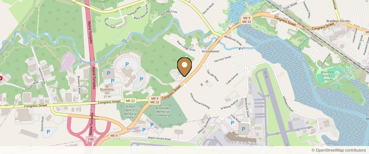 Map showing the exact location of Cosmetic Enhancement Center of New England at 1945 Congress St Bldg C, Portland, ME 04102, USA