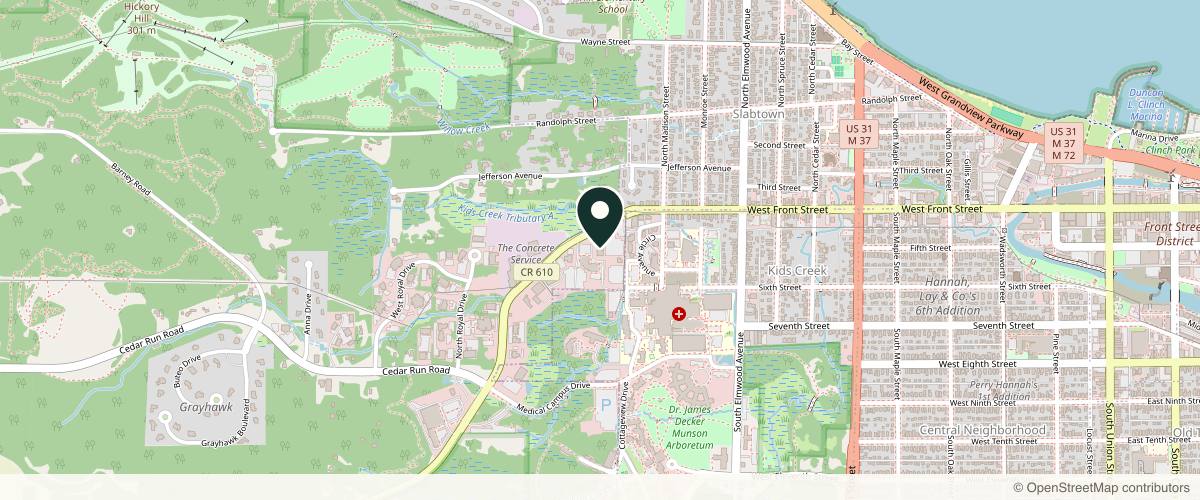 Map showing the exact location of Cosmetic Skin & Laser Center at 3529 W Front St, Traverse City, MI 49684, USA