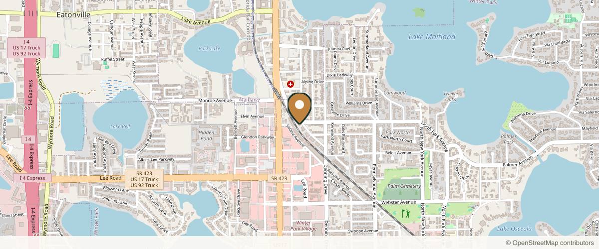 Map showing the exact location of Cosmetic Skin & Laser Center at 2105 N Park Ave, Winter Park, FL 32789, USA