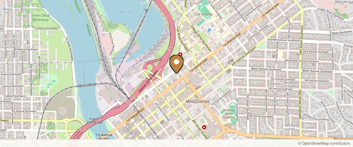 Map showing the exact location of Cosmetic Solutions Laser and Skin Care Center at 855 A Ave NE #140, Cedar Rapids, IA 52402, USA