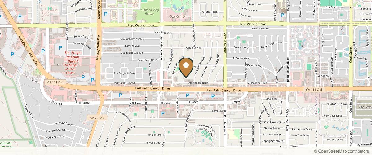 Map showing the exact location of Cosmetic Surgery Institute of Palm Desert at 73-710 Alessandro Dr A1, Palm Desert, CA 92260, USA