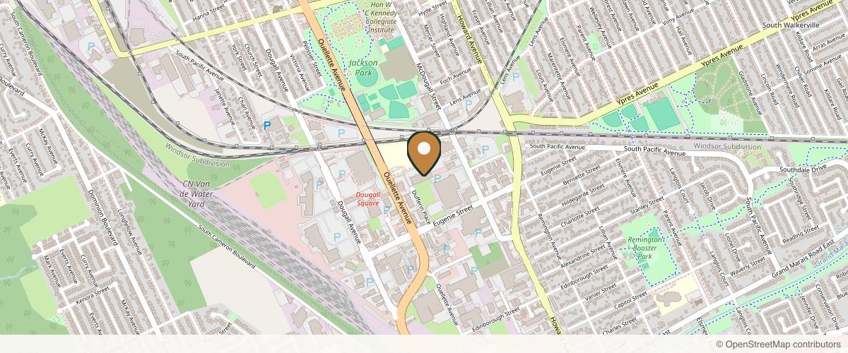 Map showing the exact location of Cosmetica Skincare at Jackson Park Health Center, 2475 McDougall St Ste : 101, Windsor, ON N8X 3N9, Canada