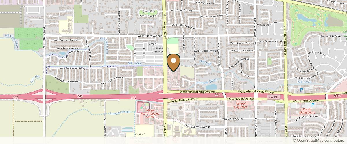 Map showing the exact location of Courtyard Aesthetics at 112 N Akers St, Visalia, CA 93291, USA