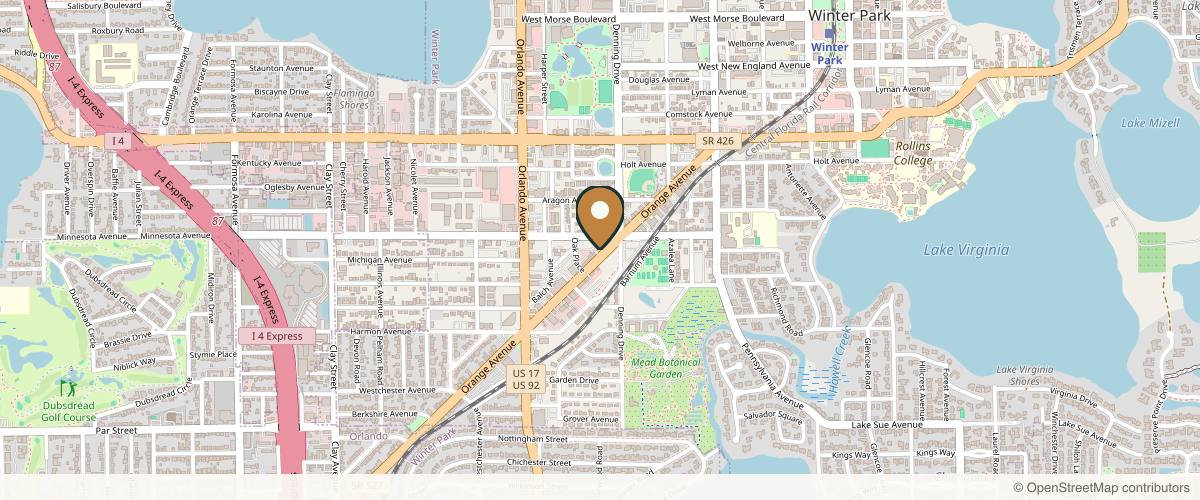 Map showing the exact location of Couture Med Spa at 1155 N Orange Ave, Winter Park, FL 32789, USA