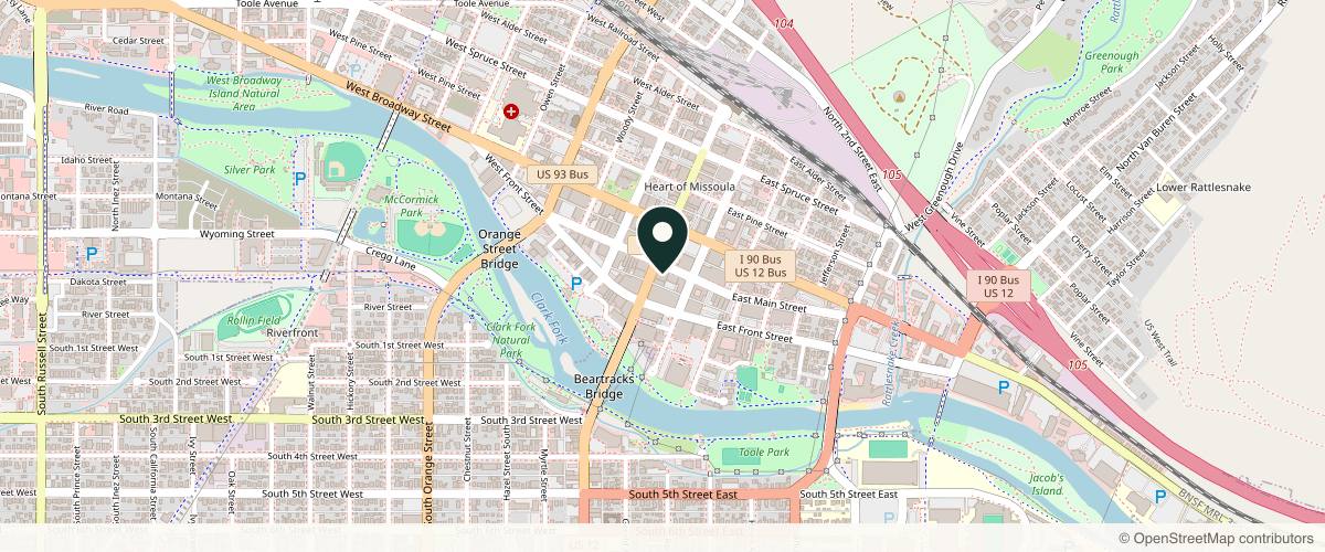 Map showing the exact location of Crafted Aesthetics at 132 N Higgins Ave, Missoula, MT 59802, USA