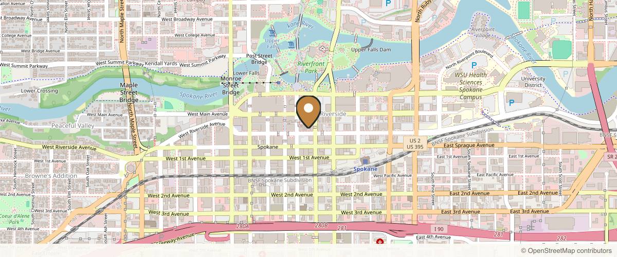 Map showing the exact location of Crafted Beauty at 510 W Riverside Ave Ste 100, Spokane, WA 99201, USA