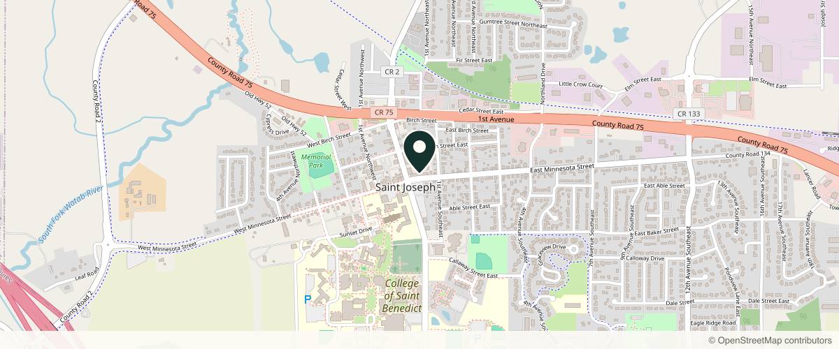Map showing the exact location of Crafted Skin Clinic at 15 E Minnesota St #107, St Joseph, MN 56374, USA
