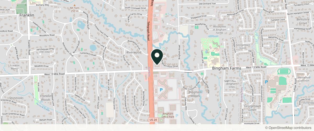 Map showing the exact location of Craig Singer MD Dermatology at 31000 Telegraph Rd #260, Franklin, MI 48025