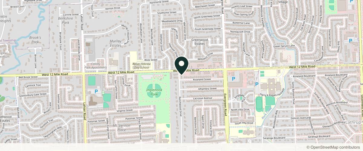Map showing the exact location of Cult Med Spa + IV Bar at 20555 W 12 Mile Rd, Southfield, MI 48076, USA