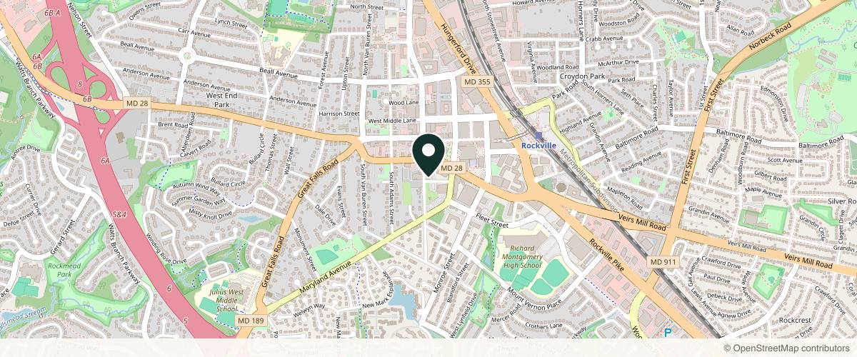 Map showing the exact location of Dahiya Facial Plastic Surgery & Laser Center at 110 S Washington St, Rockville, MD 20850, USA