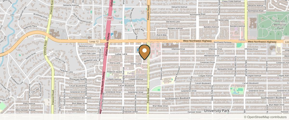 Map showing the exact location of Dallas Center for Dermatology and Aesthetics at 8201 Preston Rd #350, Dallas, TX 75225, USA