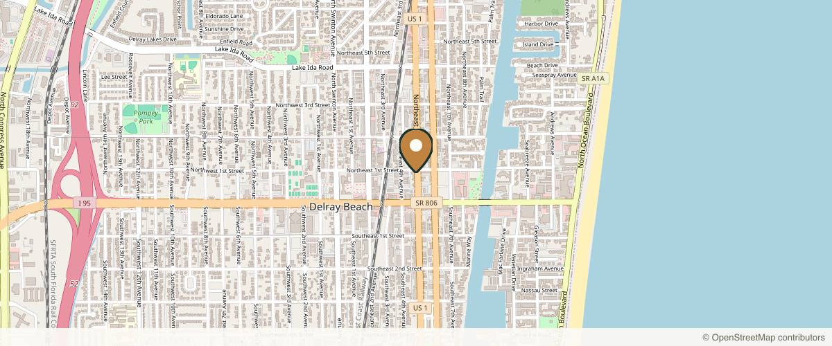 Map showing the exact location of Del Aesthetics at 94 NE 5th Ave, Delray Beach, FL 33483, USA