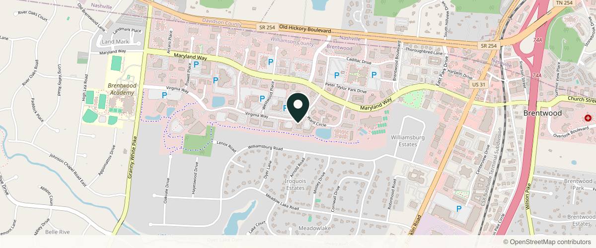 Map showing the exact location of DeLozier Aesthetics at 5123 Virginia Way suite c-21, Brentwood, TN 37027, USA