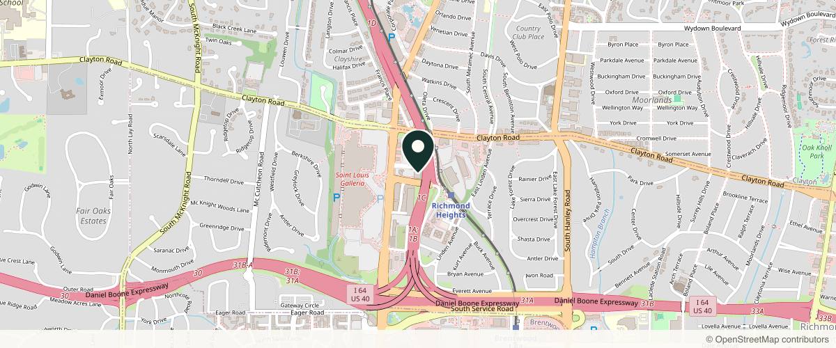 Map showing the exact location of Deluxe Dermatology - Brentwood at 1034 S Brentwood Blvd #1000, Richmond Heights, MO 63117