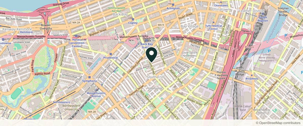 Map showing the exact location of DeluxeBar Medical Aesthetics at 55 Dartmouth St, Boston, MA 02116, USA