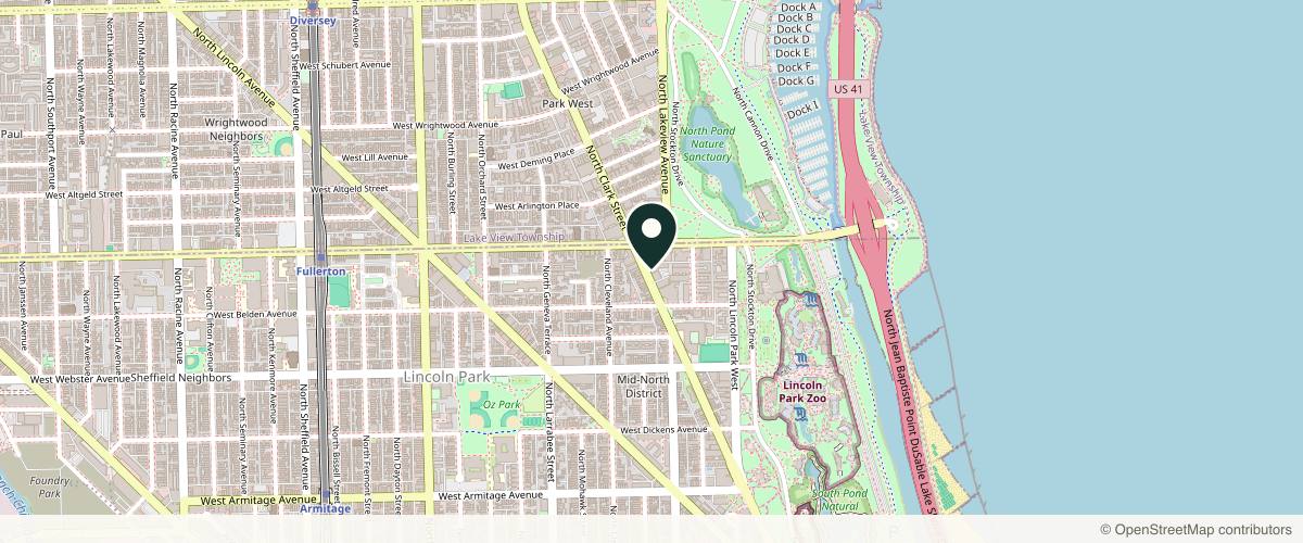 Map showing the exact location of Derma Bliss Medical Spa at 2335 N Clark St, Chicago, IL 60614, USA