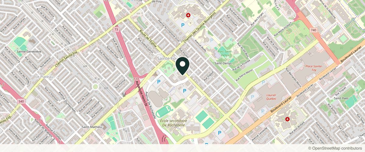 Map showing the exact location of DERMA-CURE | Aesthetic Institute at Relocalisation temporaire, 990 Rte de l'Église #114, Ville de Québec, QC G1V 3V5, Canada