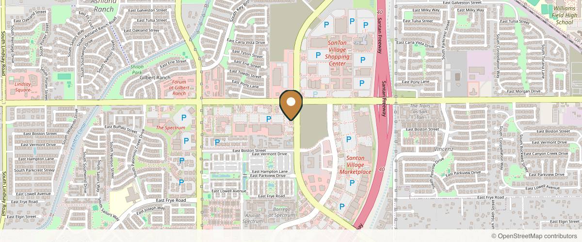 Map showing the exact location of Derma Health at 2484 S Santan Village Pkwy Ste J-105, Gilbert, AZ 85295, USA