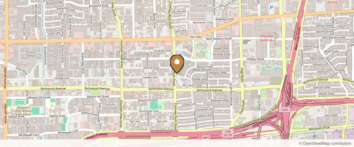Map showing the exact location of Derma Theory at 3033 Chimney Rock Rd #105, Houston, TX 77056, USA
