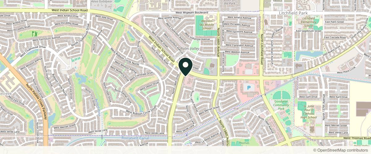 Map showing the exact location of Dermacare Plastic Surgery at 14551 W Indian School Rd Ste 240, Goodyear, AZ 85395, USA